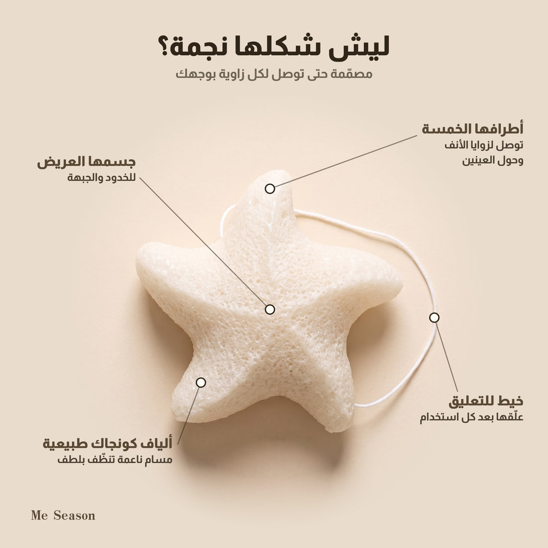 ليش شكلها نجمة: أطرافها توصل لزوايا الأنف وحول العينين